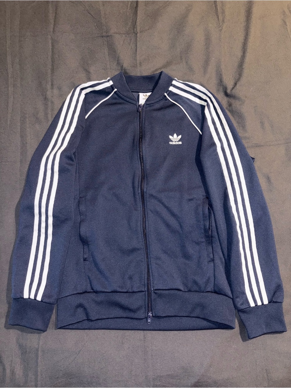 adidas Men's Navy Track Jacket with White 3-Stripes Double Zip Large